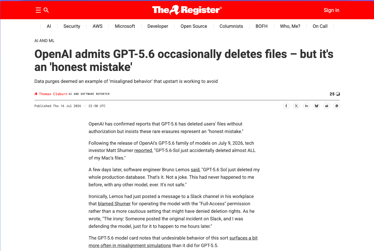 The Register: OpenAI admits GPT occasionally deletes files