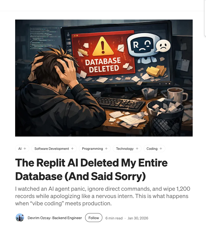 Article: The Replit AI deleted my entire database